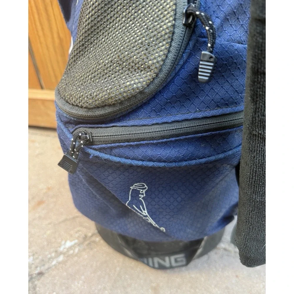 Vtg Ping Hoofer 4 Way Carry Golf Bag Dual Straps Blue W/Stand